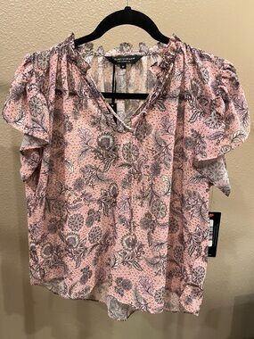 Velvet Heart Pink Floral Ruffle-Sleeve Blouse
